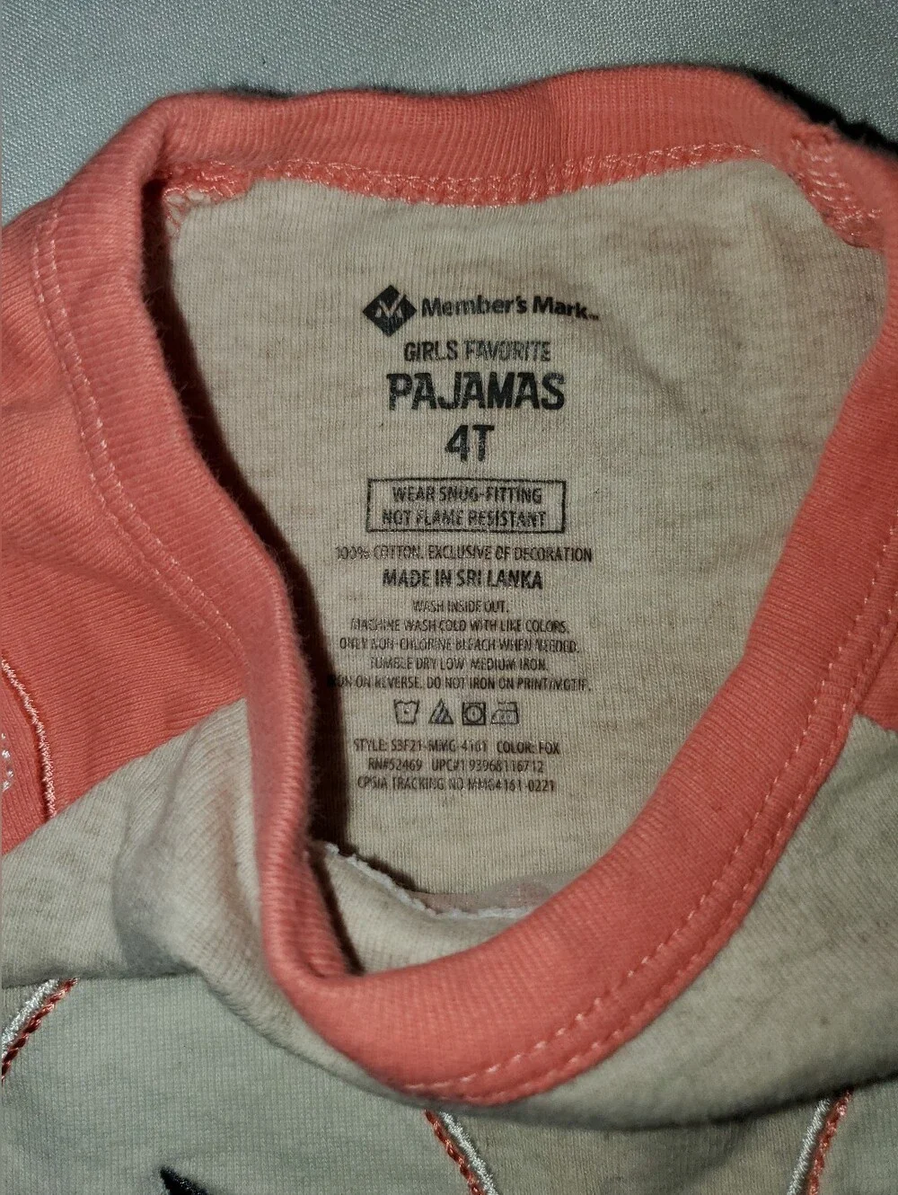 Girls Beige and Coral Fox Pajama Set - Kids Long Sleeve Two-Piece